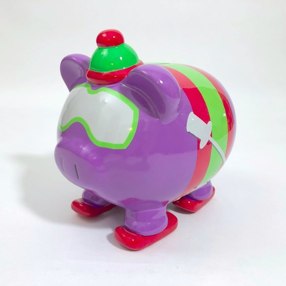 EUC Purple Green Red Piggy Coin Bank 7.75x7x6 inches - Picture 2 of 8